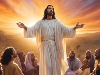 Jesus de braços abertos pregando ao povo